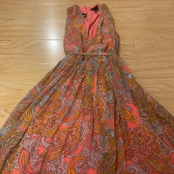 H&M Pink Paisley Sleeveless Pleated Dress Size 2 - Picture 3 of 8